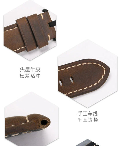 Genuine Leather Watch Band for Panerai Luminor & Radiomir – 18mm-24mm High-Quality Strap with Stainless Steel Buckle