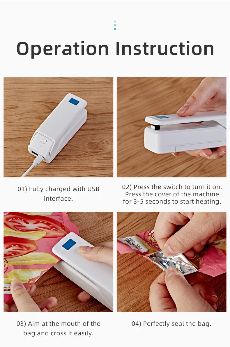 saengQ Mini Portable Bag Sealer – Multi-Function Home Plastic & Snack Storage Sealing Machine