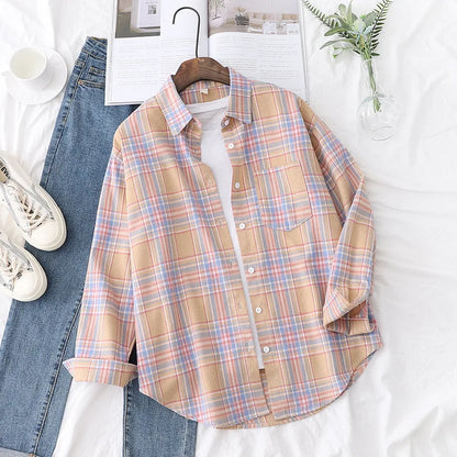 2025 Women’s Flannel Plaid Shirt – Casual Loose Cotton Long Sleeve Blouse, Designer Style Tops