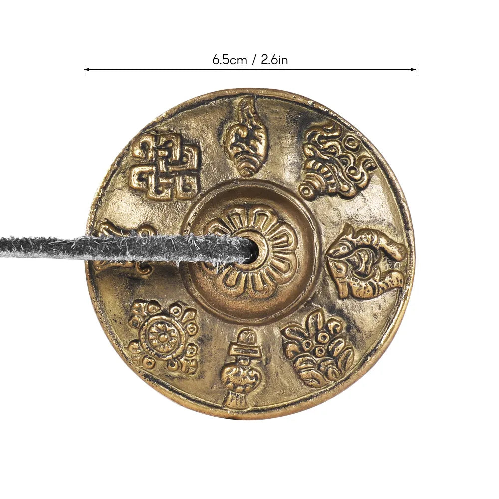 2.6in Handcrafted Tibetan Tingsha Cymbals - Meditation Bell with Buddhist Eight Auspicious Symbols