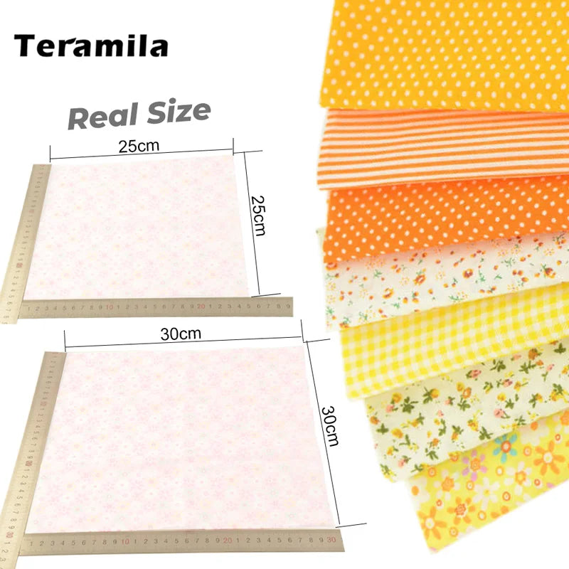 Teramila 7/8 Pcs Patchwork Quilt Fabrics Set - 30x30cm/25x25cm Cotton Sewing Cloth for Needlework and Handmade Projects