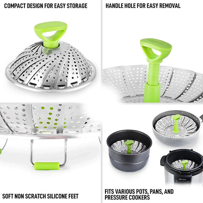 9-Inch Stainless Steel Folding Lotus Steamer Tray - Versatile Mesh Food Basket for Vegetables, Fruits, and Cooking Cookware