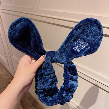 Soft Coral Fleece Bow Headband – Wash Face Hair Holder with Animal Ears for Women & Girls