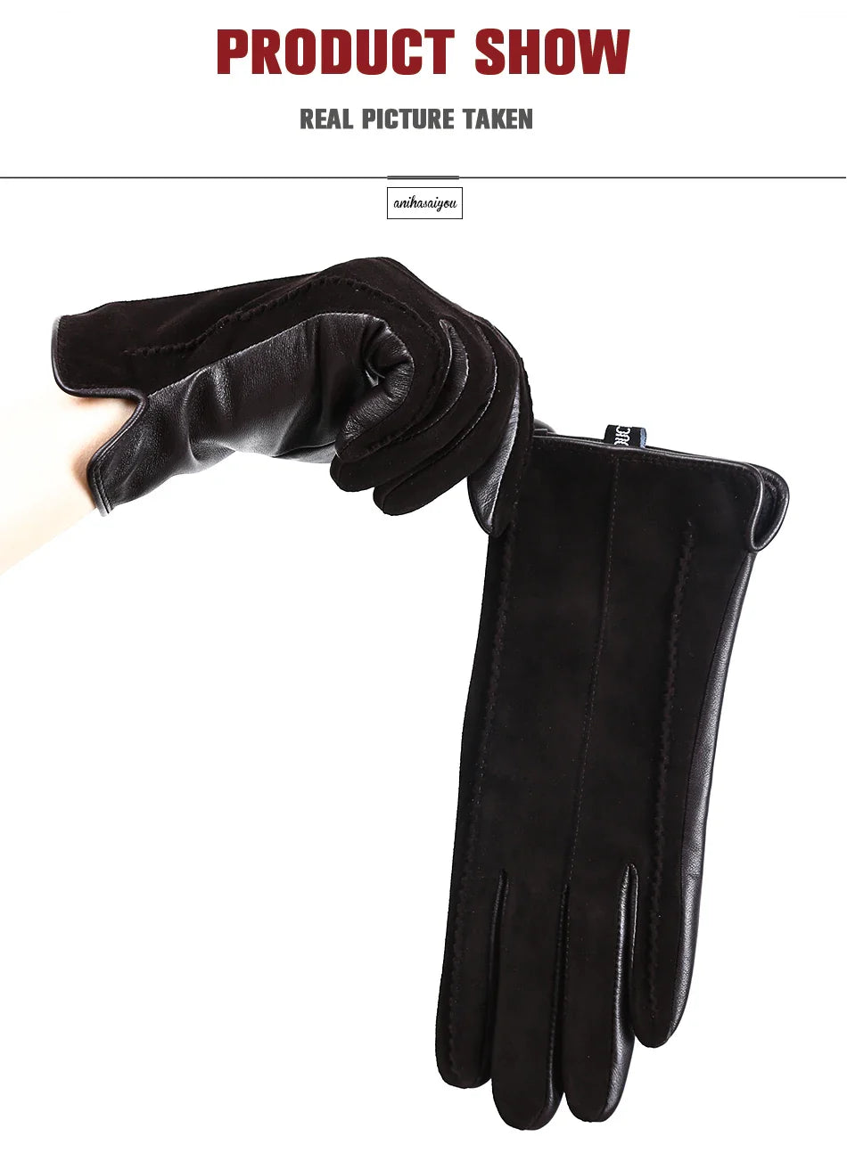 Women’s Winter Touch Gloves – 50% Genuine Leather & 50% Suede, Colorful Warm Leather Gloves