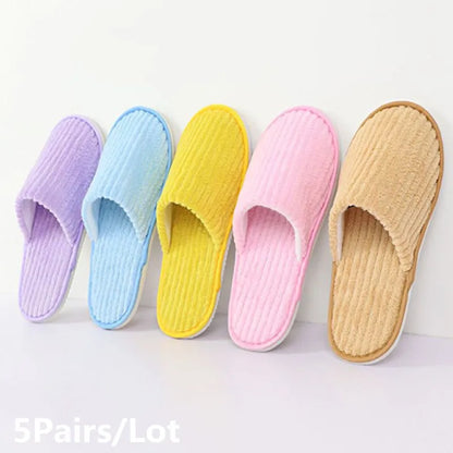 5 Pairs Mix Color Disposable Hotel Slippers – Cotton Non-Slip Slides for Men & Women Home, Travel, SPA & Hospitality Use