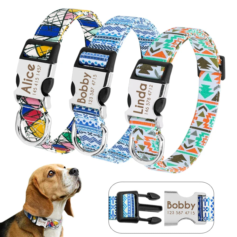 Adjustable Nylon Dog & Cat Collar – Personalized ID Collar with Engraved Name Buckle, Anti-Lost for Small, Medium & Large Pets