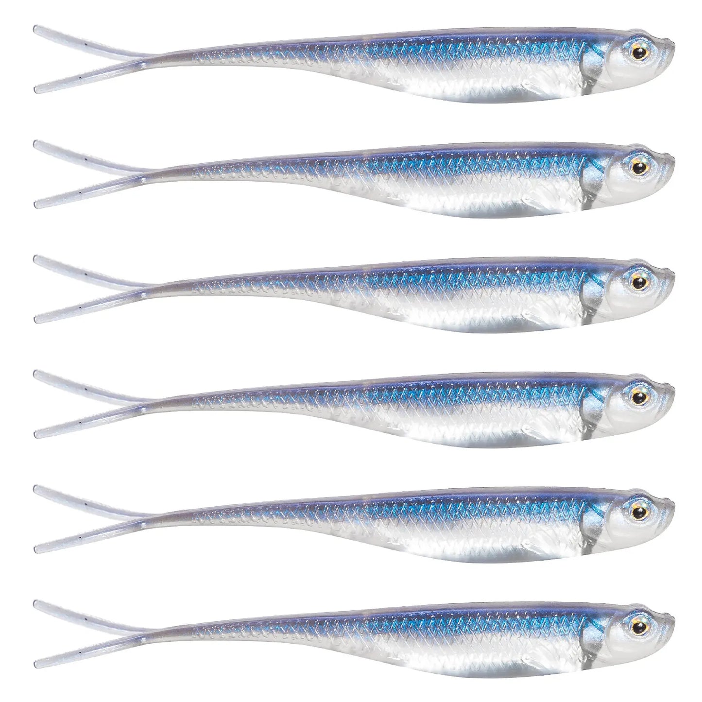 Dr.Fish 5/6pcs Soft Fishing Lures — Saltwater Silicone Fork Tail Drop Shot Baits for Bass, Trout, Pike, Walleye, Weedless