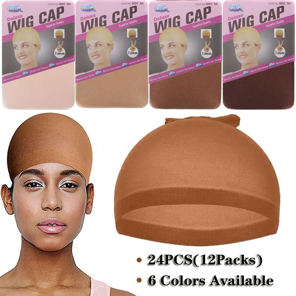 24PCS Wig Caps (12 Packs) – Stretchable Nylon Mesh Stocking Hair Nets, Breathable & Free Size for Wigs