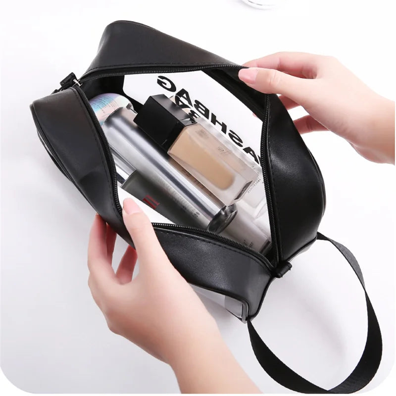 Portable Travel Wash Bag for Women: Transparent Waterproof Makeup Storage Pouch - Large Capacity Cosmetic Organizer Beauty Case