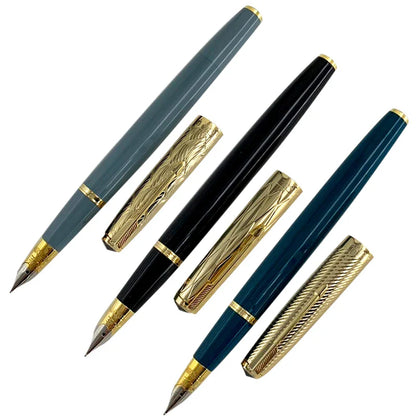 Yong Sheng 601A Wave Fountain Pen – Golden Cap, Fine Nib, Dark Blue Vacumatic, Luxury Gift for Office