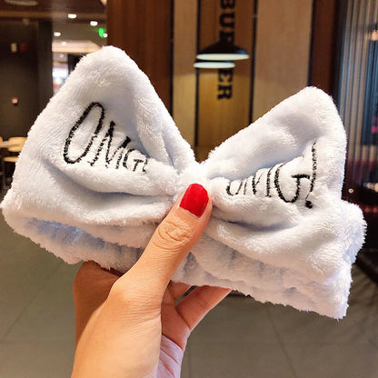 Soft Coral Fleece Bow Headband – Wash Face Hair Holder with Animal Ears for Women & Girls