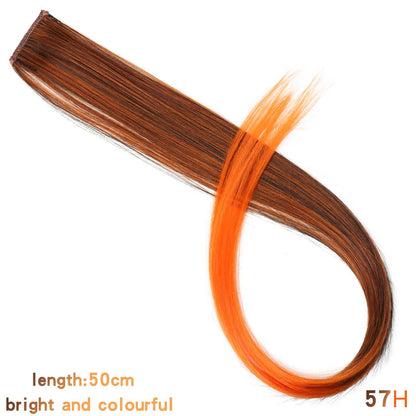 BUQI Straight Clip-In Colored Hair Extensions – Rainbow Synthetic Hair Streaks in Pink, Orange, White & Purple