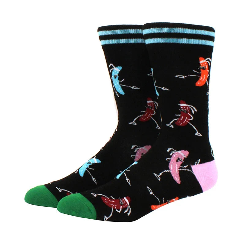 Funny Cartoon Fashion Cotton Socks – Hip Hop Skateboard Style Socks for Men & Women, Beer, Pizza, Astronaut & Pineapple Print Casual Wear Socks