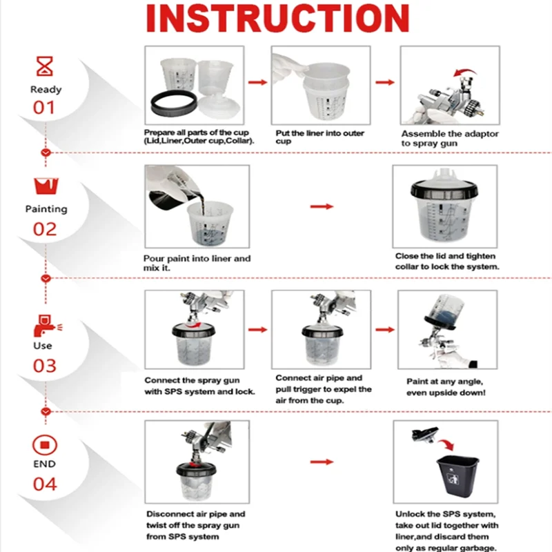 10pcs Bulk Sale Spray Gun Paint Tank Mixing Cup - Disposable Measuring Cup Type H/O Quick Cup - 165/400/600ml