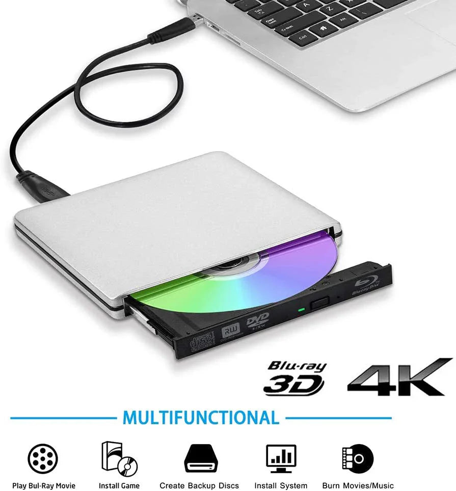 UHD 4K Blu-Ray Burner – USB 3.0 External DVD Drive, BD-RE/ROM 3D Blu-Ray Player & Recorder for Windows/Mac