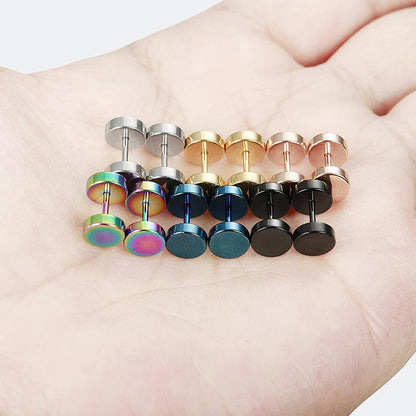 Stainless Steel Stud Earrings & Ear Plugs — Faux Punk Barbell Tunnels, Fake Piercing Gauges for Men & Women Body Jewelry