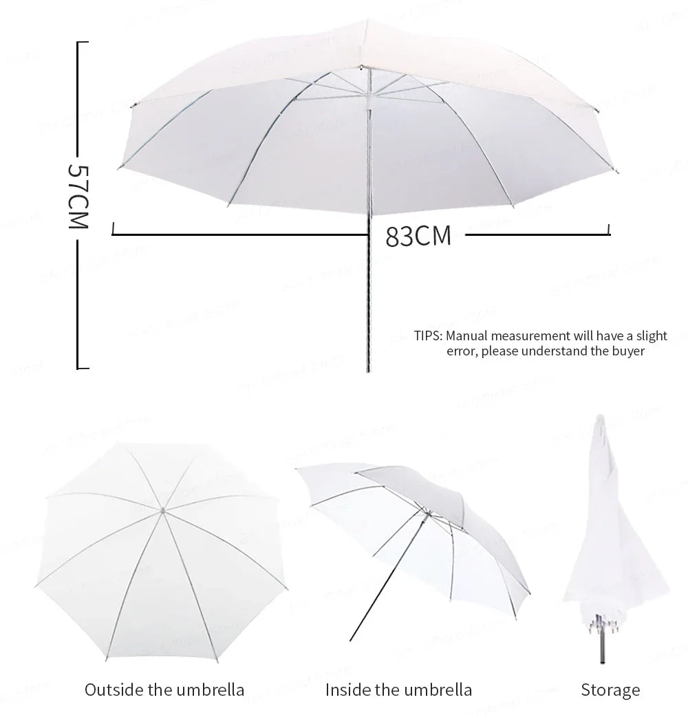 4-Pack 33"/83cm Soft White Translucent Umbrellas — Photo & Video Studio Lighting Diffusers for Photography Flash