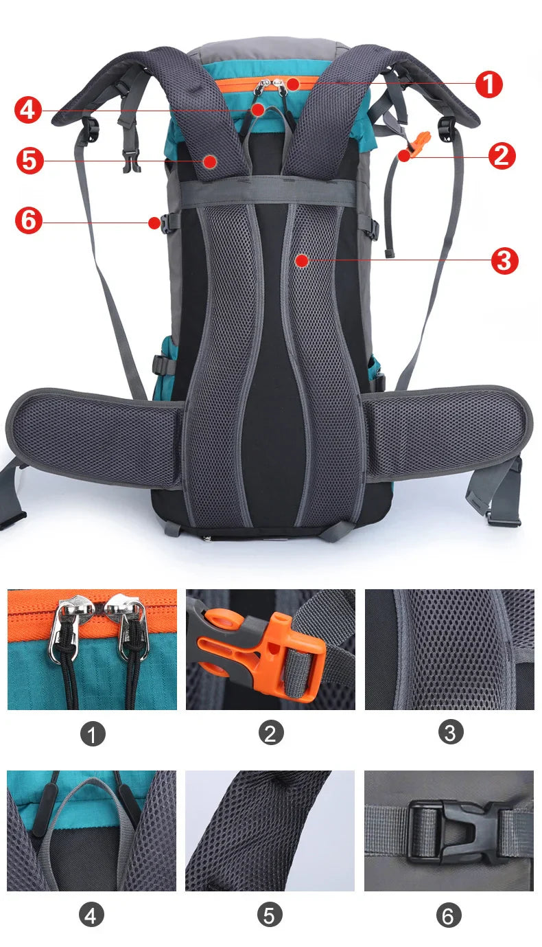 65L Large Camping Backpack — Waterproof Outdoor Hiking, Climbing & Trekking Mountaineering Sport Bag