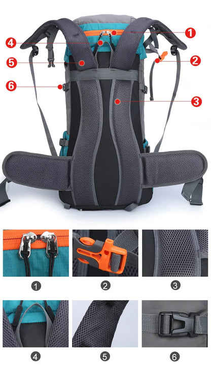 65L Large Camping Backpack — Waterproof Outdoor Hiking, Climbing & Trekking Mountaineering Sport Bag