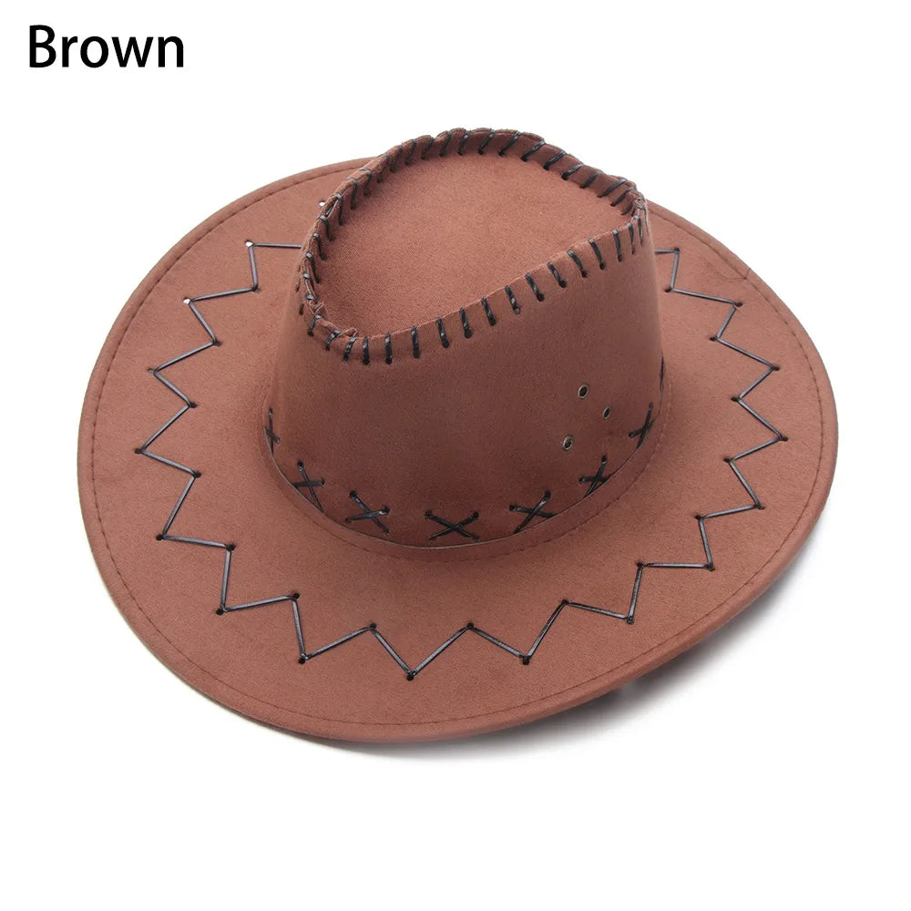 Western Cowboy Hat – Faux Leather Fedora for Men, Women & Kids, Wide Brim Beach & Travel Cap in Black, White & Pink