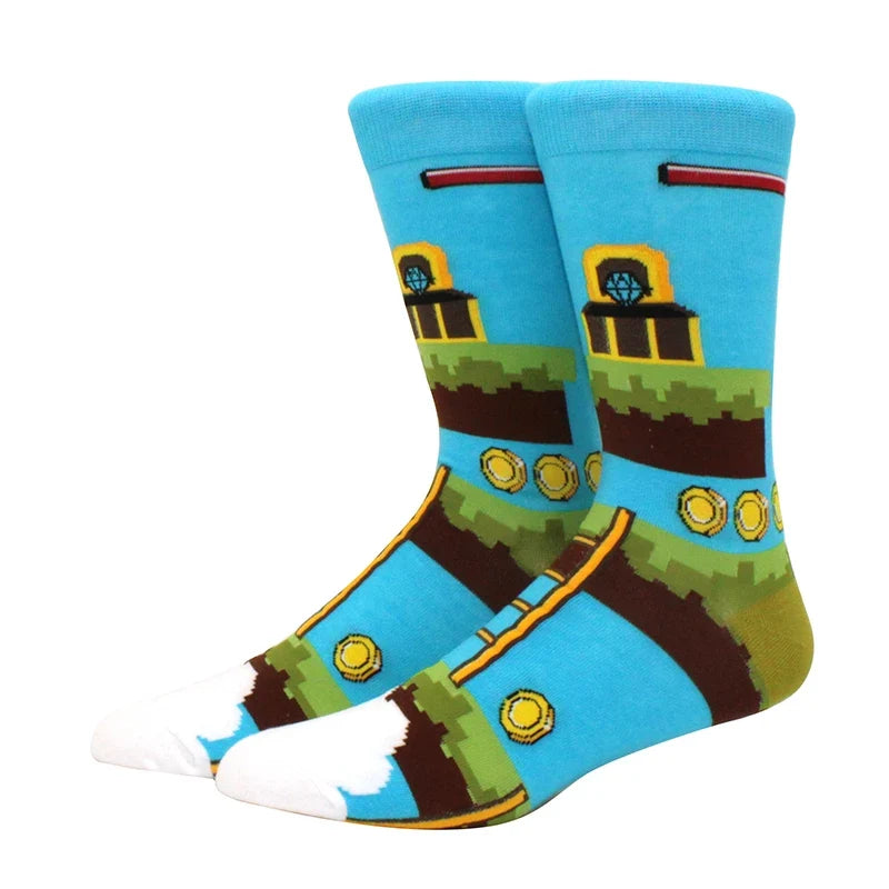 Funny Cartoon Fashion Cotton Socks – Hip Hop Skateboard Style Socks for Men & Women, Beer, Pizza, Astronaut & Pineapple Print Casual Wear Socks