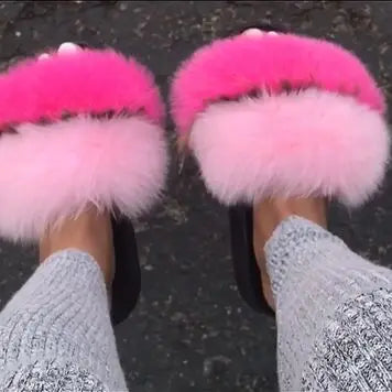 Girls’ Luxury Fluffy Fur Slippers – Warm Plush Indoor Flip Flop Slides for Women, New Arrival