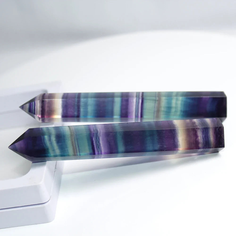 Natural Fluorite Crystal Wand — Colorful Striped Quartz Stone Point for Healing & Energy Treatment (4-7cm)