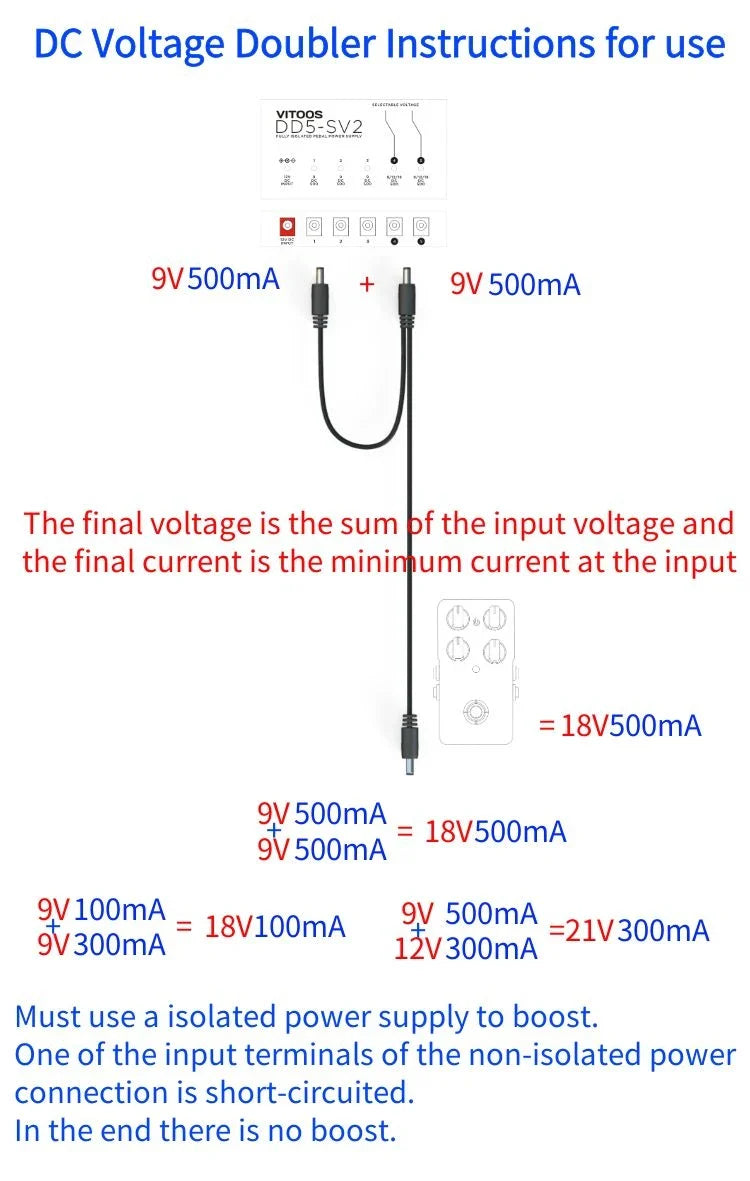 VITOOS AD10S-SV4 Effect Pedal Power Supply - Fully Isolated with Noise Reduction & High Power for Digital Effectors