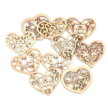12PCS Mixed Lace Heart Wood Pendants – DIY Scrapbook, Home Hanging Ornaments & Wedding Decor Embellishments 38x50mm