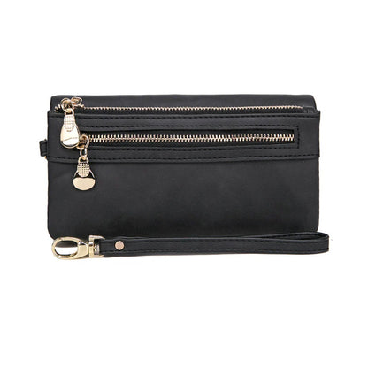 Large Capacity Women's Wallet – Dull Polish Leather, Double Zipper Clutch Wristlet with Phone, Coin & Card Holder Pockets