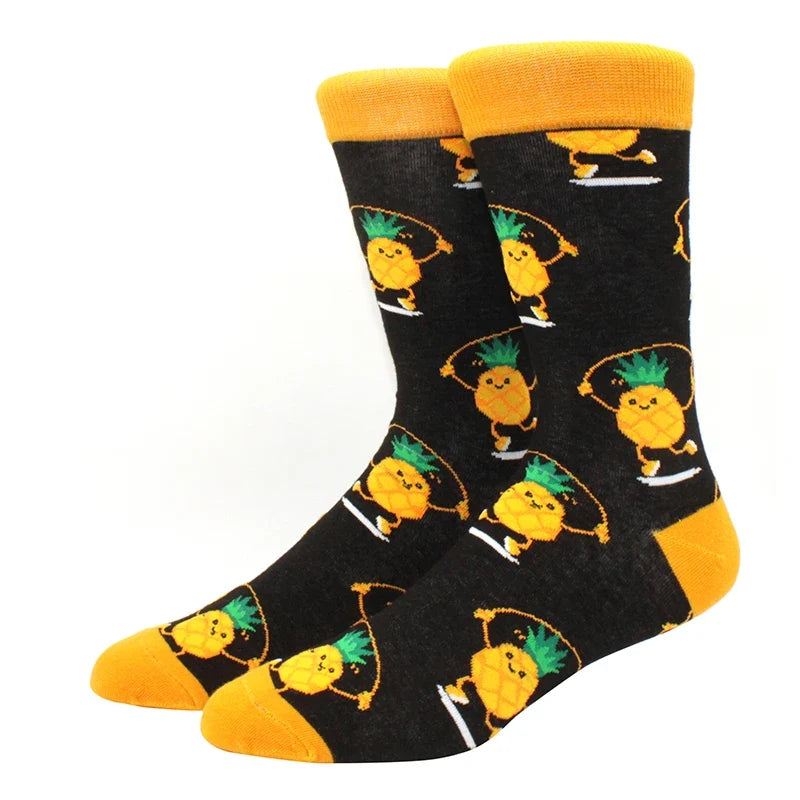 Funny Cartoon Fashion Cotton Socks – Hip Hop Skateboard Style Socks for Men & Women, Beer, Pizza, Astronaut & Pineapple Print Casual Wear Socks