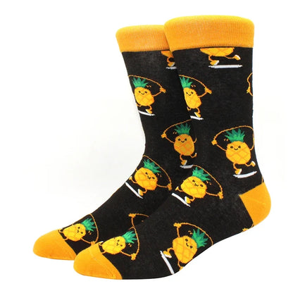 Funny Cartoon Fashion Cotton Socks – Hip Hop Skateboard Style Socks for Men & Women, Beer, Pizza, Astronaut & Pineapple Print Casual Wear Socks