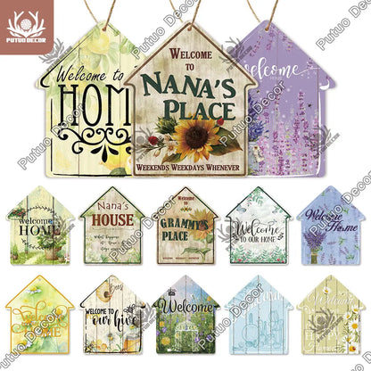 Putuo Decor Welcome House Shaped Wooden Sign – Rustic Hanging Plate for Home, Living Room Wall Decor