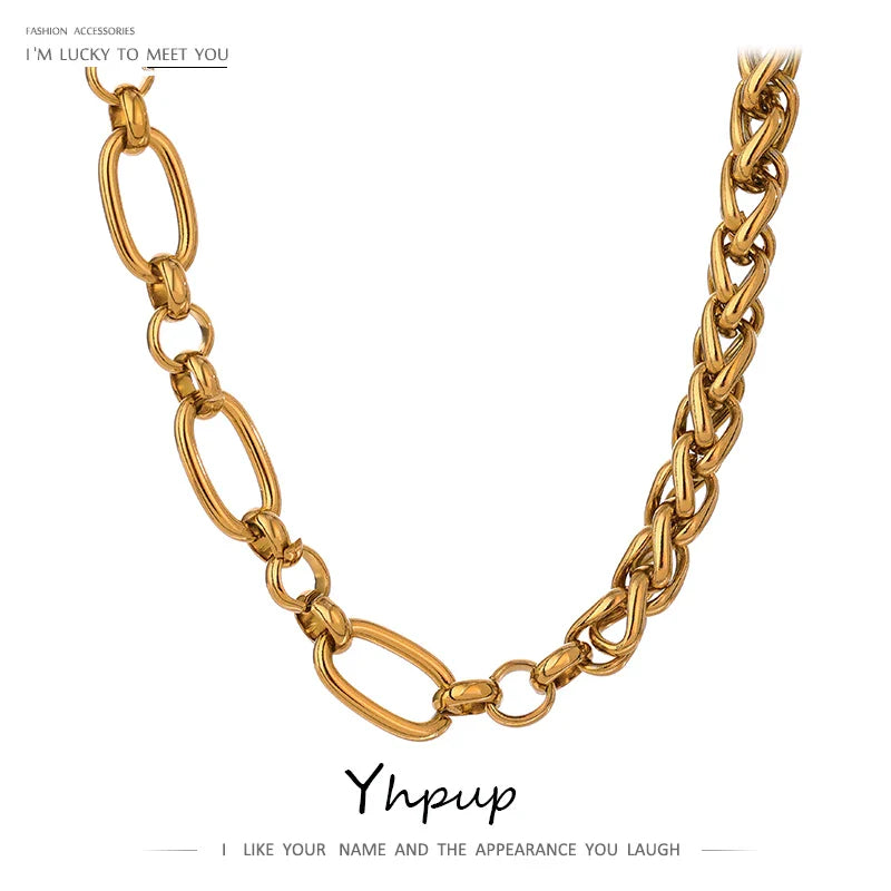 Yhpup 316L Stainless Steel Chunky Chain Necklace – Gold Glossy Statement Collar Necklace for Women Jewelry Gift