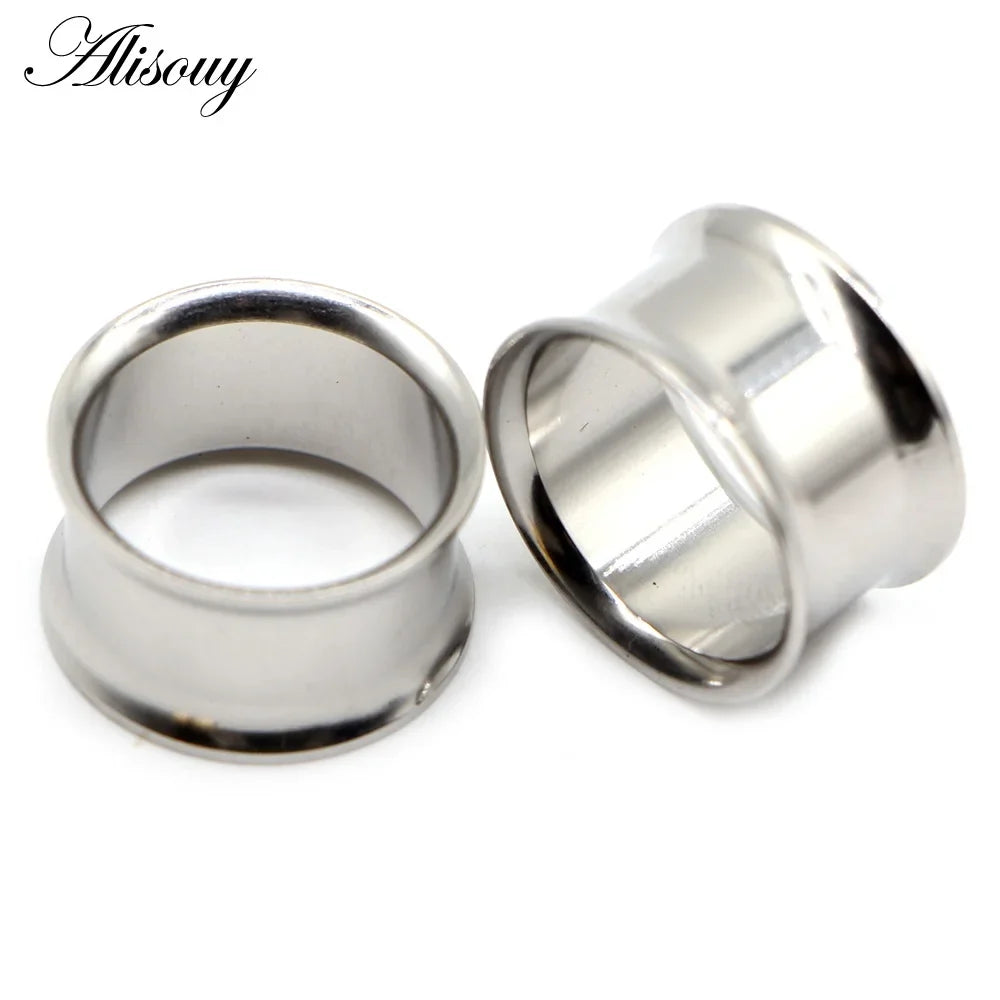 Alisouy Surgical Steel Ear Plug Kit - 2PCS No-Screw Fit Ear Gauges Tunnel Expanders for Body Piercing
