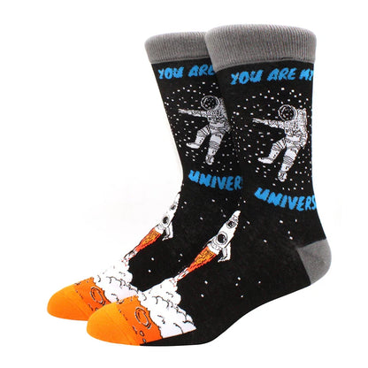 Funny Cartoon Fashion Cotton Socks – Hip Hop Skateboard Style Socks for Men & Women, Beer, Pizza, Astronaut & Pineapple Print Casual Wear Socks