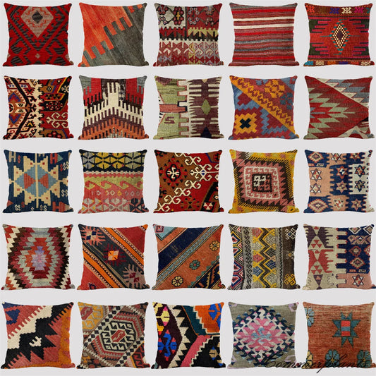 Bohemian Linen Cushion Cover – Multicolor Ethnic Geometric Pattern Decorative Pillow for Living Room Sofa