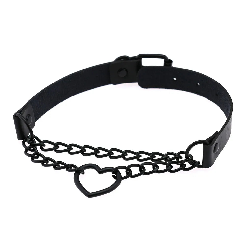 Vintage Heart Necklace Choker – Goth Collar with Chain, Grunge Punk, Cute Kawaii Egirl Harajuku Accessories for Girls