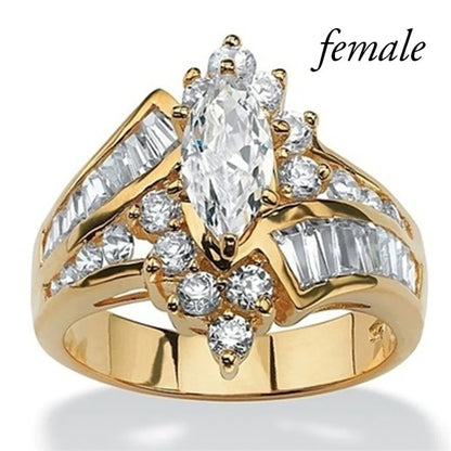 Couple CZ Crystal Rings Set - Marquise Cut Stainless Steel Love Rings with Two Row Zircon Design for Men & Women