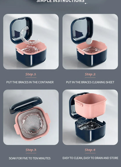 Orthodontic Retainer Storage Box – Portable Teeth Denture Cleaner & Soaking Case for Braces