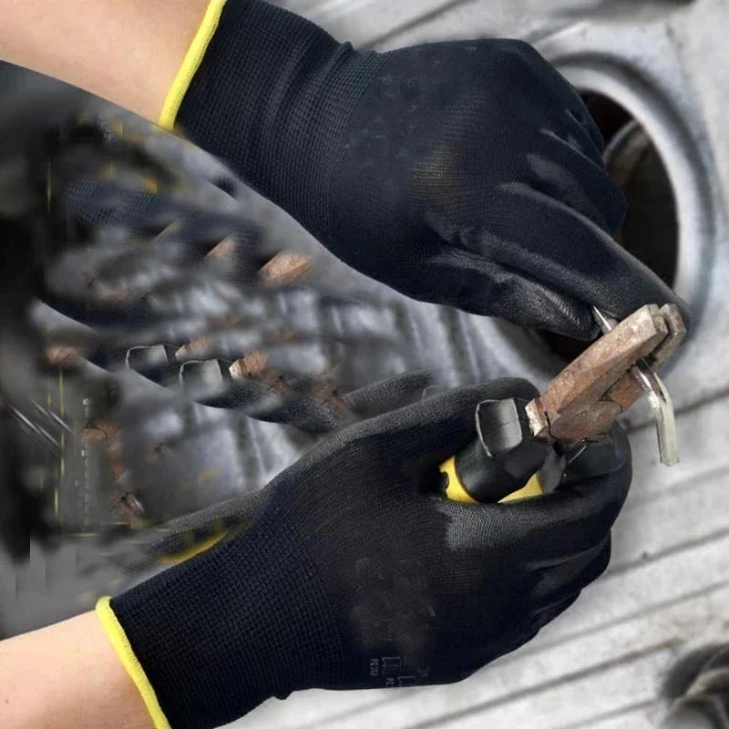 10/20 Pair Logo-Free Polyurethane Safety Work Gloves - Palm Coated Repair Gloves for Carpenters and Repairmen