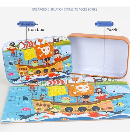 60-Piece Jigsaw Puzzle Set — Cartoon Animals & Vehicles Montessori Educational Toys for Kids, Perfect Christmas Gifts