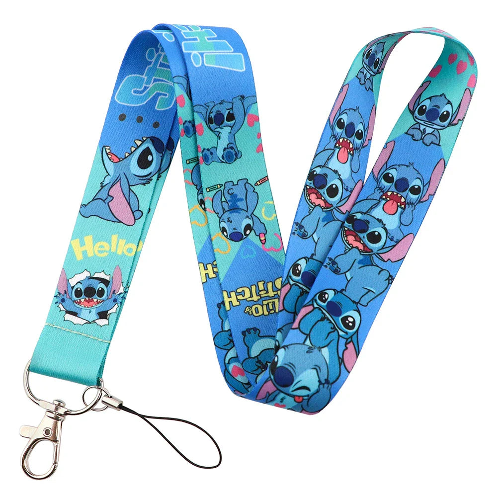 Lilo & Stitch Cute Couples Lanyard – Keychain, ID Badge Holder & Phone Strap with Card Cover Charm Accessories