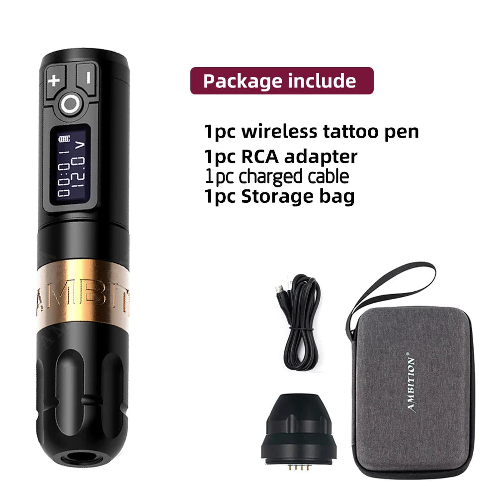 Ambition Soldier Wireless Tattoo Machine — Rotary Battery Pen with 2400mAh & LED Digital Display | Portable Power Pack for Body Art