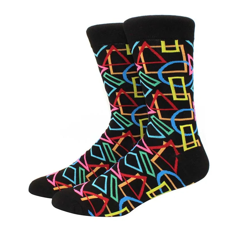 Men’s Funny Argyle Diamond Pattern Cotton Socks – Large Size 3D Geometric Crew Tube Socks, Combed Cotton Casual Novelty Socks