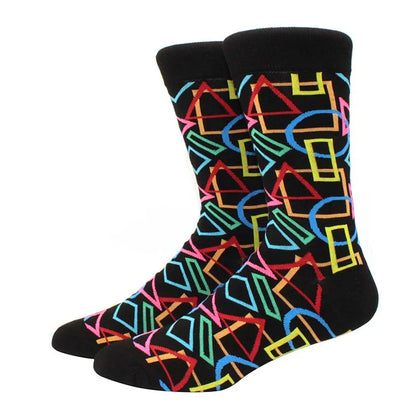 Men’s Funny Argyle Diamond Pattern Cotton Socks – Large Size 3D Geometric Crew Tube Socks, Combed Cotton Casual Novelty Socks