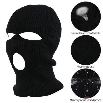 Motorcycle Windproof Full Face Knit Hat - Custom Ski Mask for Men, Warm Wool Balaclava with 3 Holes, Embroidered Winter Ski Mask