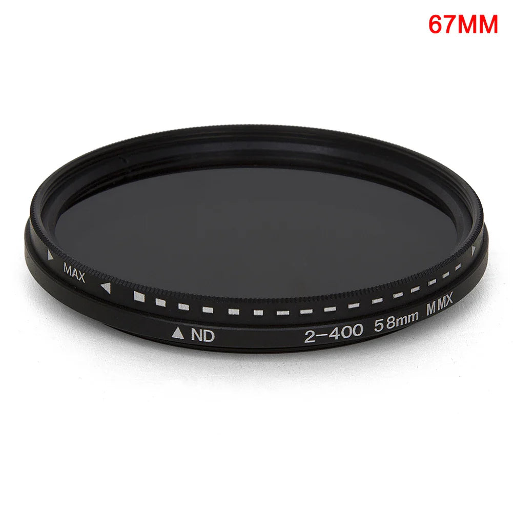 Adjustable ND Filter ND2–ND400 — Variable Neutral Density Fader for Camera Lens (37–82mm)