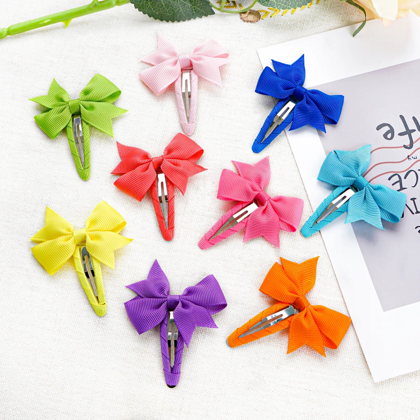 20pcs Snap Hair Clips with 2-Inch Grosgrain Ribbon Bows – No Slip Barrettes for Infant, Toddler, Baby Girls