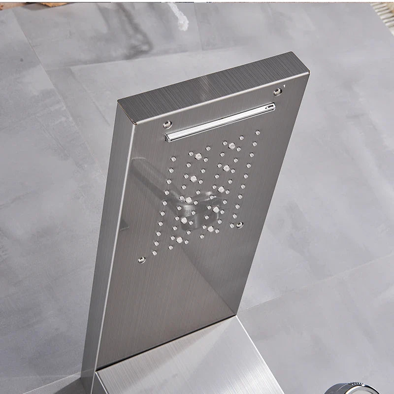 Brushed Nickel Bathroom Shower Column - Wall-Mounted Black LED Shower Panel with Digital Screen, 6 Modes & Rainfall Mixer Tap